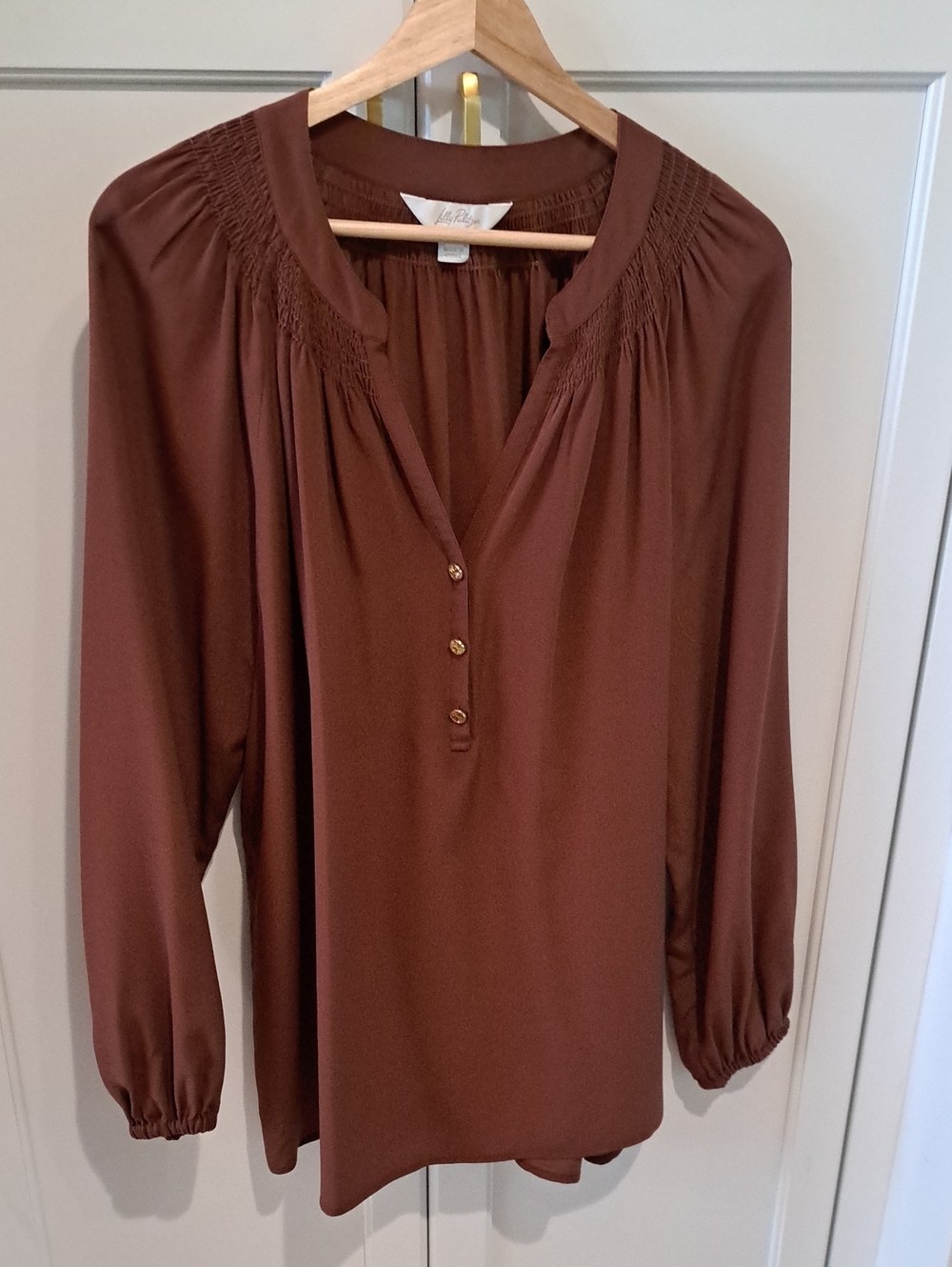 Lilly Pulitzer Women's Long Sleeve Brown Silk Blouse